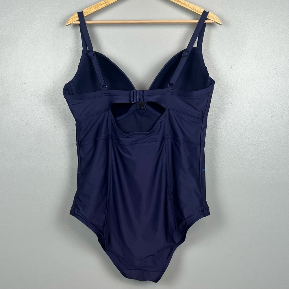 City Chic Navy One-Piece Swimsuit with Red, White & Teal Floral Print - Picture 2 of 12